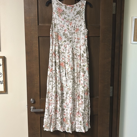 Frye Button Down Floral Tank Folk Garden Fairy Midi Dress Size Large Pockets - Picture 9 of 9